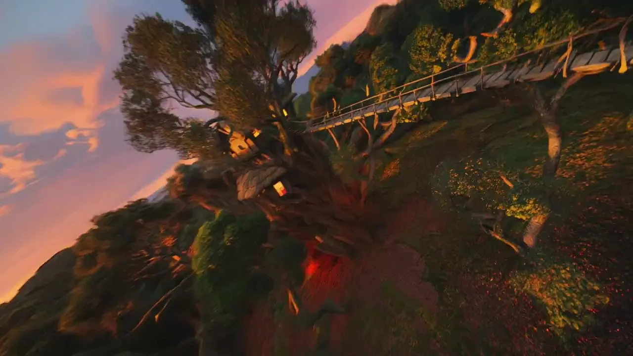 FPV drone shot of a treehouse